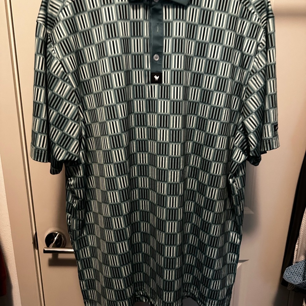 Bad Birdie Green Polo with Geometric Pattern